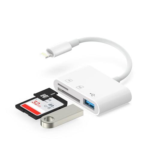 SD Card Reader for iPhone — Lightning to USB Adapter with Dual Slot (SD/TF/MicroSD) | Plug & Play | Compatible with iPhone 14/13/12/11/X/8/7 & iPad